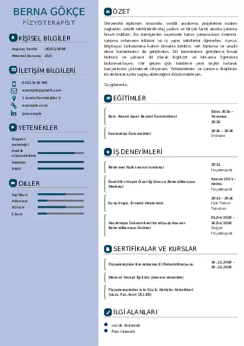 Fizyoterapist Cv Örnekleri cv indir